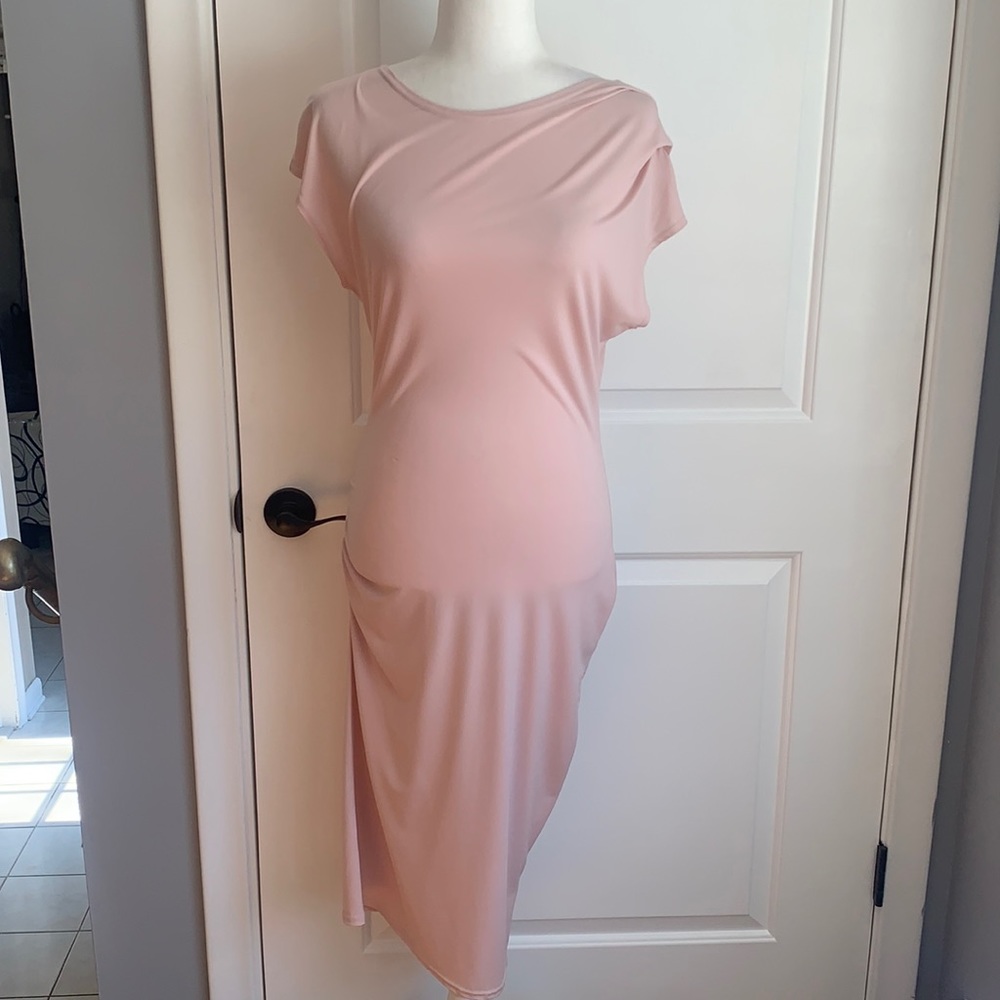 Boohoo Amber Ruched Side Pink Midi Dress